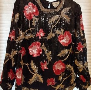 JUDITH ANN CREATIONS silk blouse with sequins, size M